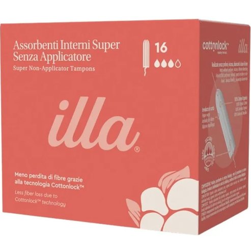 Illa Care Cottonlock Super Tampon Тампони от органичен памук със среден поток, идеални за чувствителна кожа 16 бр