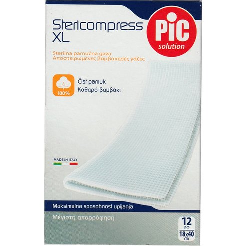 Pic Solution Stericompress XL Sterile Gauze Bandage 12 бр - 18cm x 40cm