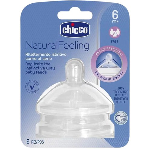 Chicco Natural Feeling 6m+ Fast Flow Teats Силиконови биберони с бърз поток 2 броя