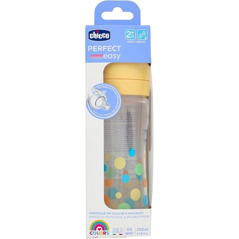 Chicco Perfect Easy Anti-Colic Baby Polypropylene Bottle Пластмасово бебешко шише със силиконов биберон със среден поток против колики за бебета над 2 месеца 2m+, 250ml