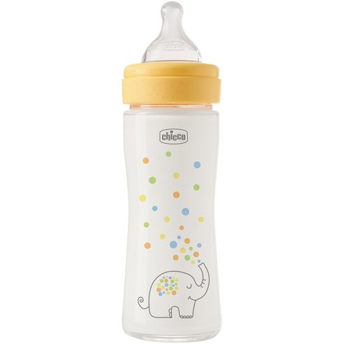 Chicco Perfect Easy Anti-Colic Baby Glass Bottle 0m+ Стъклено бебешко шише със силиконов биберон с бавен поток против колики за бебета от раждането 240ml