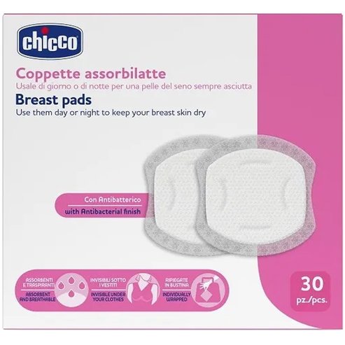 Chicco Breast Pads with Antibacterial Fabric 30 бр