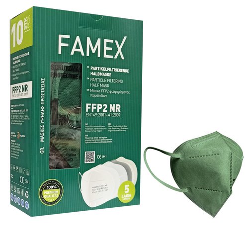 Famex Mask FFP2 NR KN95 Защитни маски за еднократна употреба в тъмно зелен цвят 10 бр