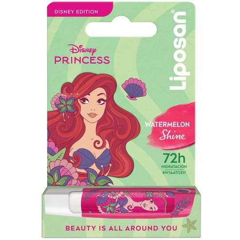 Liposan Disney Edition Princess Ariel Lip Balm Хидратиращ, подхранващ балсам за устни с деликатен розов блясък 4.8g - Watermelon Shine
