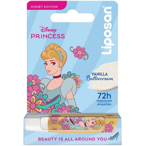 Liposan Disney Edition Princess Cinderella Lip Balm Хидратиращ, подхранващ балсам за устни с натурални масла & витамини 4.8g - Vanilla Buttercream