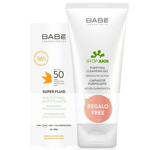 Babe PROMO PACK Super Fluid Mattifying Face Sunscreen Spf50, 50ml & Подарък Stop Akn Purifying Cleansing Gel 100ml