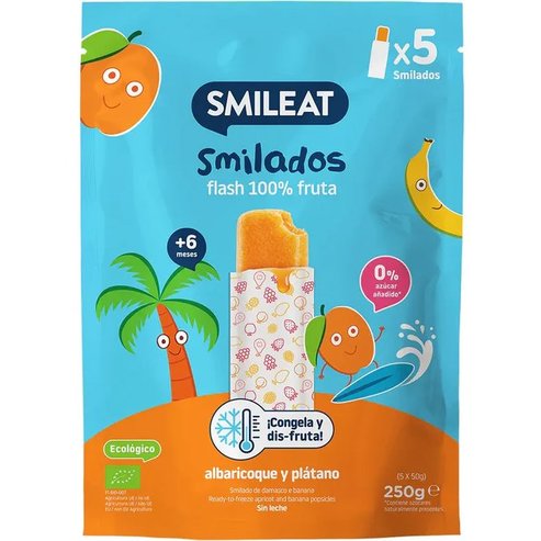 Smileat Organic Smilado Apricot & Banana 6m+ Бебешки ледени десерти от 100% био плодово пюре, кайсия & банан, без глутен от 6-ия месец 250g (5 x 50g)