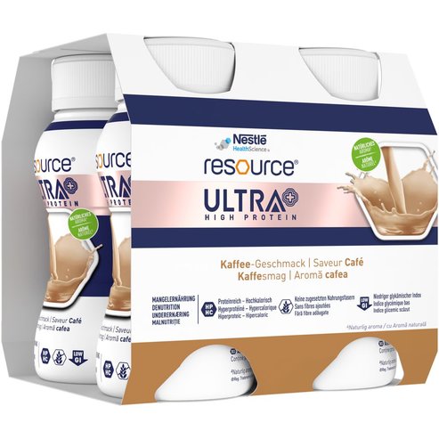 Nestle Resource Ultra High Protein Coffee Пълноценна висококалорична & високопротеинова хранителна напитка с витамини & минерали за диетично регулиране при пациенти с недохранване с вкус на кафе 800ml (4x200ml)