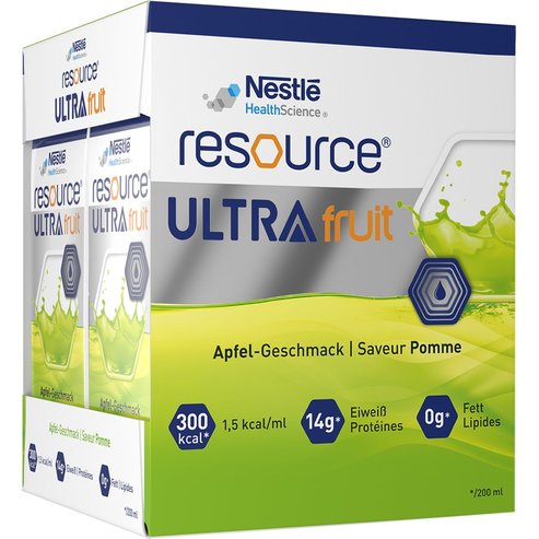 Nestle Resource Ultra Fruit Green Apple Висококалорична хранителна напитка с витамини & минерали за диетично управление на пациенти с недохранване с вкус на зелена ябълка 800ml (4x200ml)