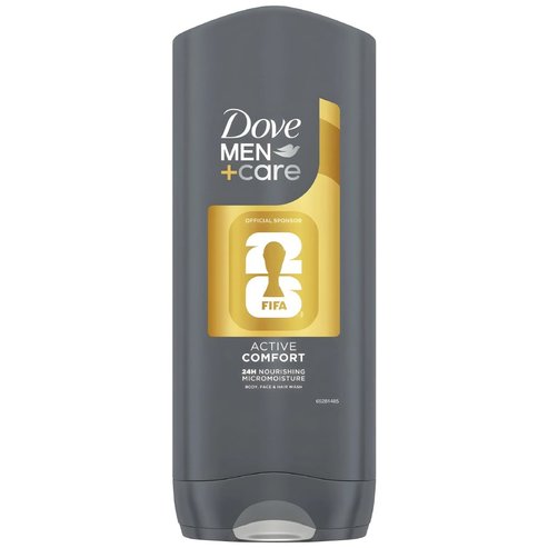 Dove Men Care Active Comfort Fifa 24h Freshness & Hydration Body, Face & Hair Wash Хидратиращ душ гел за лице, тяло и коса за мъже с аромат на екзотичен кокос и ананас 400ml