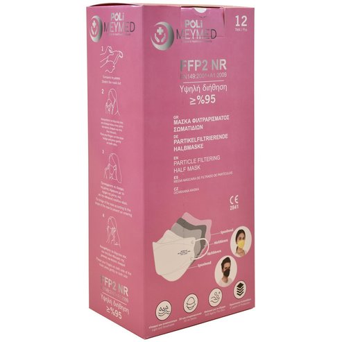 Poli MeyMed FFP2 NR KN95 Particle Filtering Half Mask Маска за еднократна употреба с висока защита, розова, 12 бр