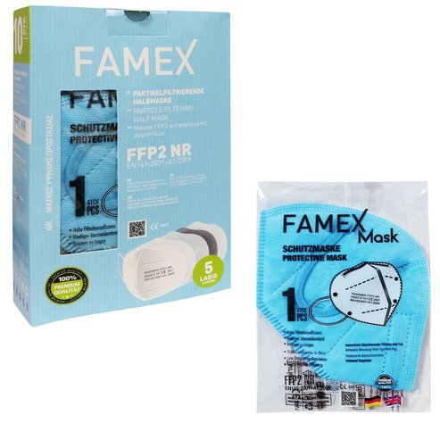 Famex Mask Еднократни защитни маски FFP2 NR KN95 в син цвят 10 бр