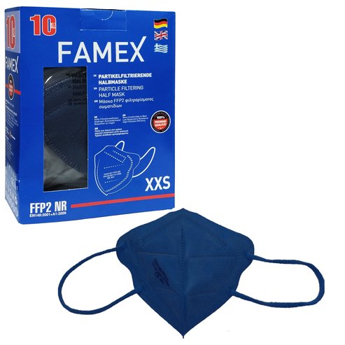 Famex Mask Kids Blue Детски защитни маски за еднократна употреба FFP2 NR в тъмно син цвят 10 бр