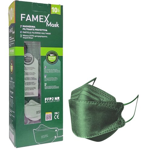 Famex Mask Маски за еднократна употреба FFP2 NR KN95 с висока защита в зелен цвят 10 бр
