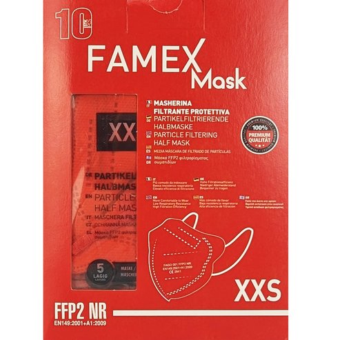 Famex Kids Mask FFP2 NR XXS 10 части - Червени