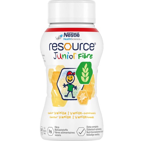 Nestle Resource Junior Fibre Питейна хранителна формула с висока калорийна стойност с хранителни влакнини, витамини & минерали за диетично управление на пациенти над 1 година с недохранване с вкус на ванилия 200ml - Vanilla