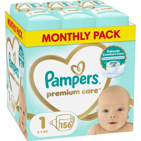 Pampers Premium Care Monthly Pack Νο1 (2-5kg) 156 бр (3x52 бр)