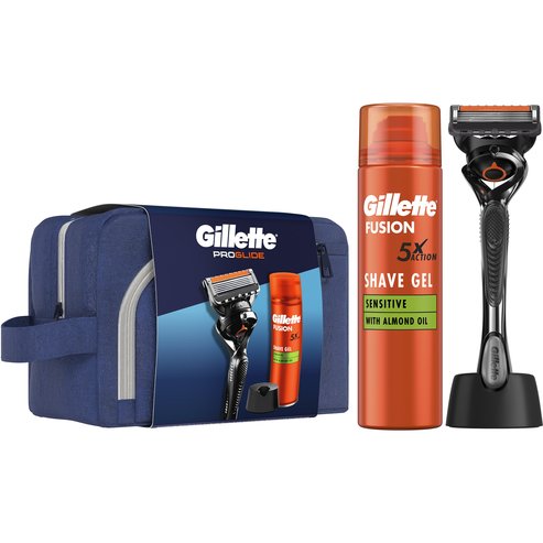 Gillette Promo Fusion 5 Proglide Razor 1 бр & Replacement Razor 1 бр & База 1 бр & Sensitive Shave Gel 200ml & торбичка1 бр