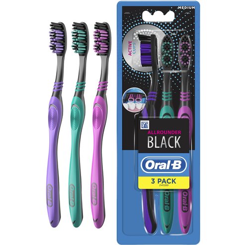 Oral-B Allrounder Black Medium Toothbrush 3 броя - Розова - Синя - Лилава