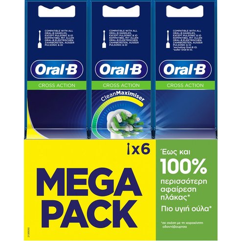 Oral-B Pro Cross Action Medium Electric Toothbrush Replacement Head Mega Pack White 6 бр