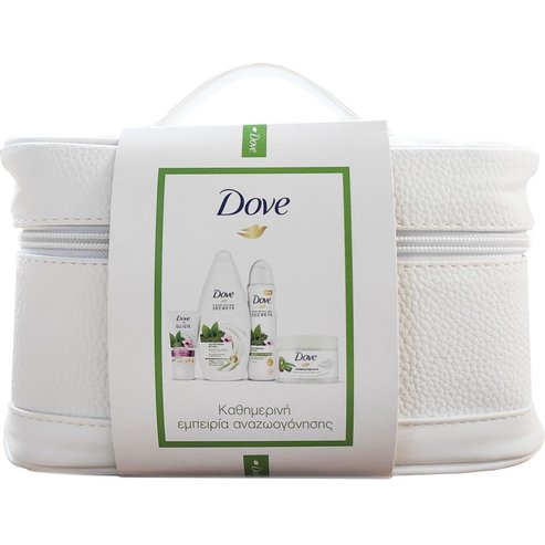 Dove Promo Nourishing Secrets Matcha Мехурчета за вана 250 мл и дезодорант спрей 150 мл и крем за ръце 75 мл и скраб за тяло с киви 225 мл и тоалетни принадлежности подарък