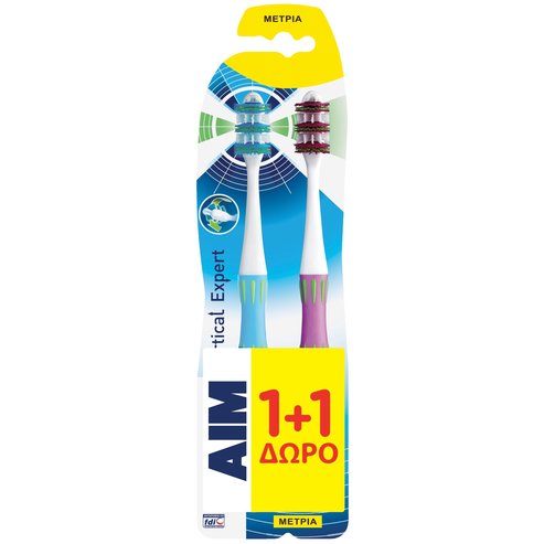Aim PROMO PACK Vertical Expert Toothbrush Medium 1+1 Подарък - Синьо/ Розово