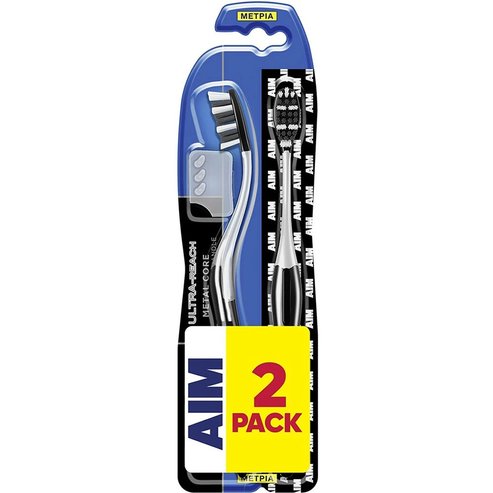 AIM Promo Ultra Reach Metal Core Medium Toothbrush 2 бр - Черно / Бяло
