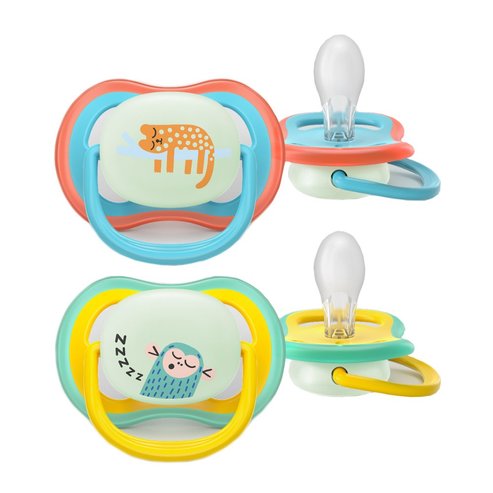 Philips Avent Ultra Air Nighttime Silicone Soother 18m+ Κωδ SCF376/32, 2 Τεμάχια Γαλάζιο - Κίτρινο
