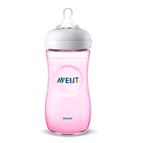 Avent  Natural Бутилка за естествено хранене със зърно с бърз поток 6м + цвят розов 330ml SCF037/17
