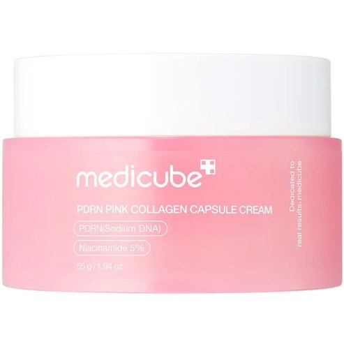 Medicube PDRN Pink Collagen Capsule Cream Крем за лице с капсули с DNA от сьомга & 5% ниацинамид за сияние, стягане & ефект Glass Skin 55g