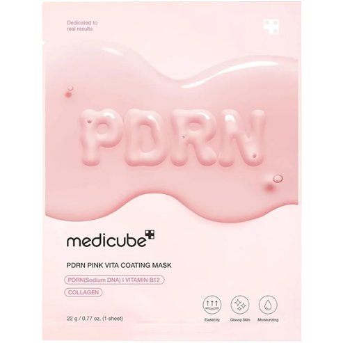 Medicube PDRN Pink Vita Coating Mask Текстилна маска за лице с колаген & витамин B12 за стягане, хидратация, сияние & против пигментни петна 22g