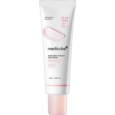 Medicube PDRN Pink Tone Up Sun Cream Слънцезащитен крем за лице с много висока защита и антиейджинг свойства 50ml