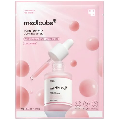 Medicube PDRN Pink Vita Coating Mask Текстилна Маска за Лице с Колаген & Витамин B12 за Стягане, Хидратация & Сияние на Кожата 22g