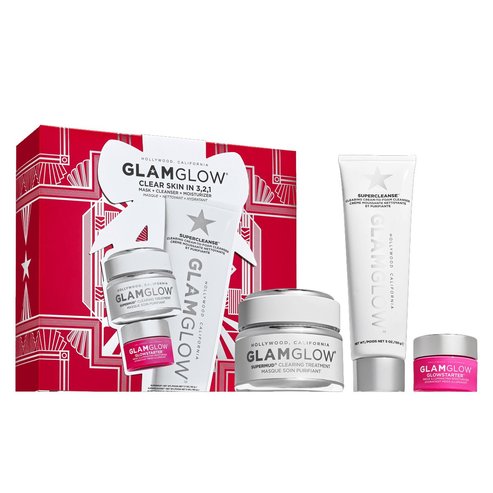 Glamglow Clear Skin in 3,2,1, Set Supermud Mask 50gr & Glowstarter Moisturizer 15ml & Supercleanse Cleanser Foam 150gr