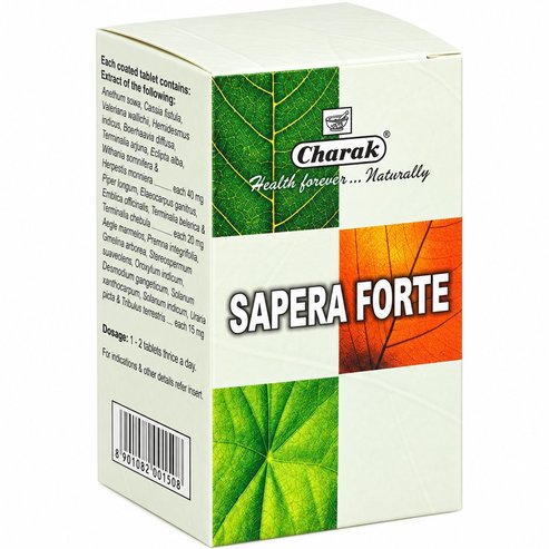 Charak Sapera Forte Хранителна Добавка с Растителна Аюрведична Формула с Билкови Екстракти с Диуретични Свойства, която Подпомага По-Ефективното Кръвообращение & Справянето със Стреса 100tabs