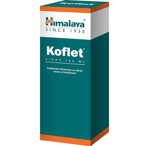 Himalaya Koflet Syrup Хранителна добавка под формата на сироп с билкови екстракти за суха & продуктивна кашлица, която успокоява раздразненото гърло по естествен начин & вкус 100ml