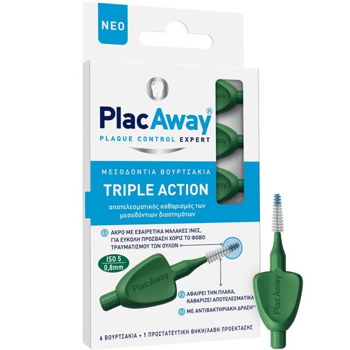 Plac Away Triple Action Iterdental Brushes Extra Soft 6 бр - ISO 5 / 0.8mm