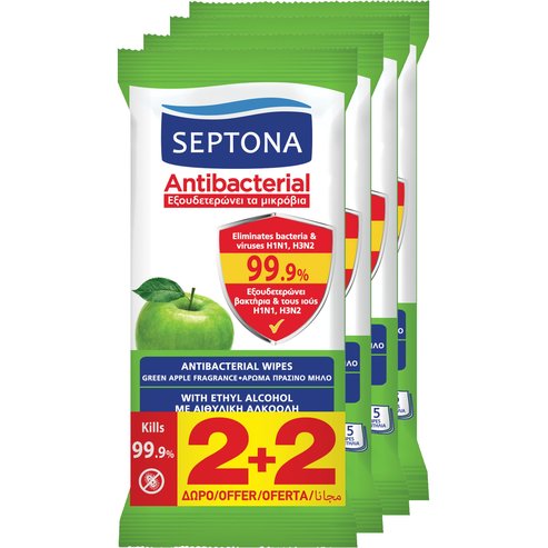 Septona Promo Antibacterial Wipes with Green Apple Fragrance 60 бр (4x15 бр)