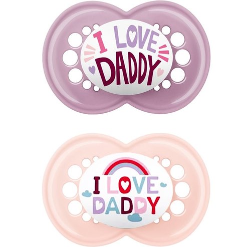 Mam Orthodontic Silicone Soother 16m+ I love Mummy & Daddy 2 части, код 265SG2 - лилаво / розово