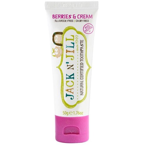 Jack n\' Jill Natural Certified 6m+ Toothpaste Натурална, сертифицирана паста за зъби с чудесен вкус с горски плодове и крем за първите никнещи зъбки за бебета от 6 месеца 50g