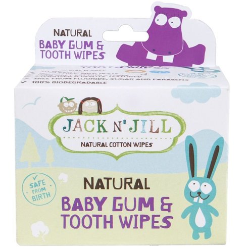 Jack n\' Jill Natural Baby Gum & Tooth Wipes Бебешки кърпички, които осигуряват безопасно и нежно почистване на устата на бебето, подходящи от раждането, 25 броя