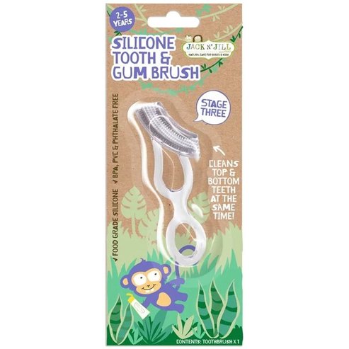Jack n\' Jill Stage 3 Silicone Tooth & Gum Brush 2-5 Years Детска силиконова четка за зъби от 2 до 5 години за интелигентно двойно миене на зъбите 1 бр