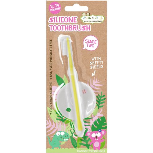 Jack n\' Jill Stage 2 Silicone Toothbrush 12-24m Силиконова бебешка четка за зъби със защитен щит от 12 до 24 месеца, 1 брой