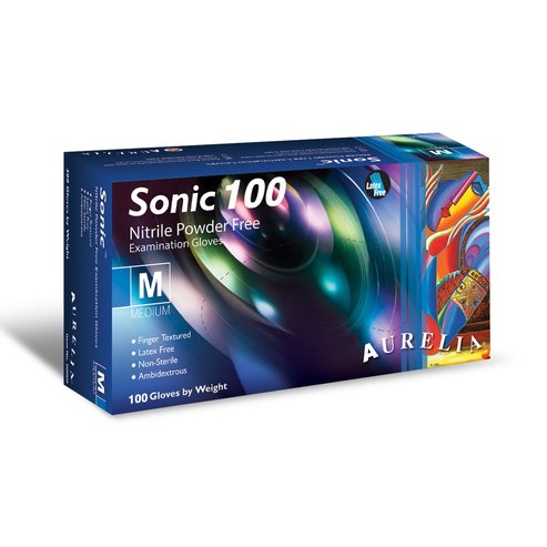 Aurelia Sonic 100 Nitrile Powder Free Blue Examination Gloves Сини нитрилни ръкавици за тестване 100 лепила