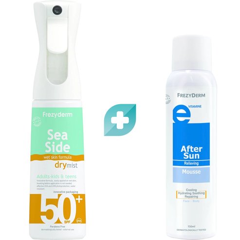 Frezyderm комплект Sea Side Dry Mist for Face - Body Spf50+, 300ml & After Sun Mousse 150ml