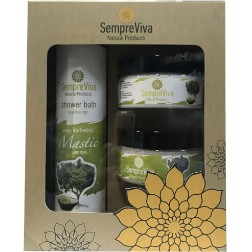 SempreViva PROMO PACK Душ гел за грижа за тялото Mastic 400ml & Body Butter 250ml & Body Scrub 250ml