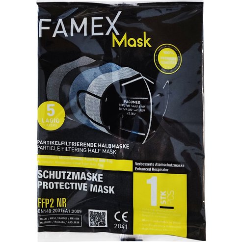 Famex Mask Защитна маска за еднократна употреба FFP2 NR KN95 в черен цвят 1 бр