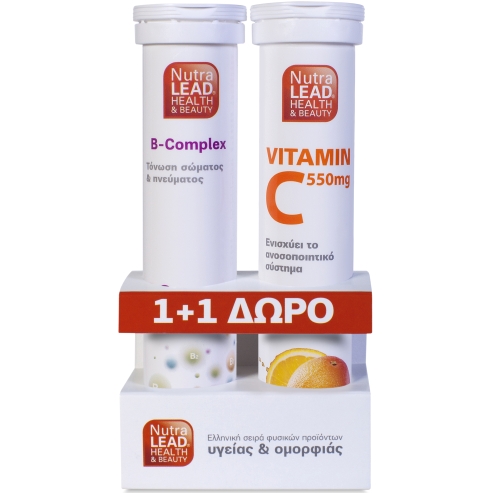 Nutralead комплекс с витамин В, 20 разтворими таблетки + витамин С 550 мг с вкус на портокал, 20 разтворими таблетки