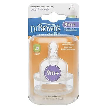 Dr. Brown\'s 363-GB Биберони силиконови за  Шише с широко гърло, ниво 4 с бърз поток, за бебета от 9 месеца и над 2бр.