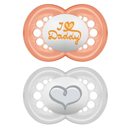 Mam I Love Mummy & Daddy Silicone Soother Код 170S 6m+ 2 броя - оранжево/ сиво